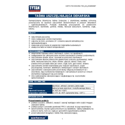 TAŚMA USZCZELNIAJĄCA DEKARSKA 15CM*10MB SREBRNA/ALUMINIOWA