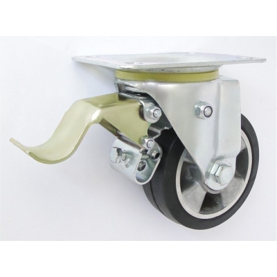 KOŁO ALUMINIUM-GUMA 125MM OBUDOWA SKRĘTNA+HAMULEC A25GH