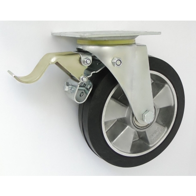 KOŁO ALUMINIUM-GUMA 200MM OBUDOWA SKRĘTNA+HAMULEC A65GH