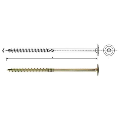 WKRĘT DO DREWNA Z KOŁNIERZEM NA TORX OCYNK ŻÓŁTY 8*260MM T40