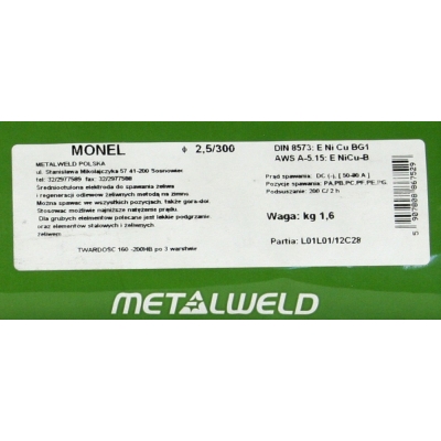 ELEKTRODA DO ŻELIWA MONEL NI CU-DO NAPRAW ODL 2.5*300MM SZT.