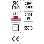 OPALARKA 2000W 70~550°C AKCESORIA WSKAŹNIK LED