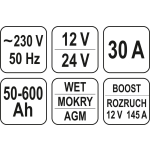 PROSTOWNIK ELEKTRONICZNY Z WSPOMAGANIEM ROZRUCHU 12/24V 30A