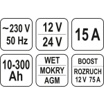 PROSTOWNIK ELEKTRONICZNY Z WSPOMAGANIEM ROZRUCHU 12/24V 15A
