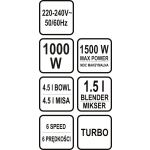 MIKSER PLANETARNY 3W1 1000W 4.5L CZARNY