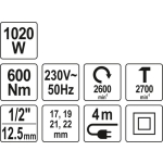 ELEKTRYCZNY KLUCZ UDAROWY 1/2'' 600NM