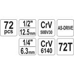 ZESTAW NARZĘDZIOWY 1/2'' 1/4' 72 CZĘŚCI M