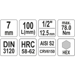 KLUCZ TRZPIENIOWY 1/2''HEX 7MM L100MM