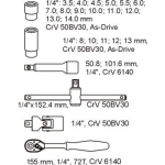 WKŁAD DO SZUFLADY ZESTAW NASADEK 1/4'' 25 CZĘŚCI