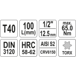 KLUCZ TRZPIENIOWY TORX 1/2'' T40 100MM