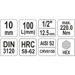 KLUCZ TRZPIENIOWY 1/2''HEX 10MM L100MM