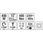 ELEKTRYCZNY KLUCZ UDAROWY 1/2'' 450NM