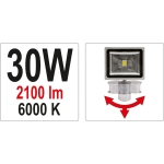 REFLEKTOR DIODOWY Z CZUJNIKIEM RUCHU 30W 2100LM COB