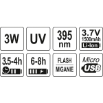 ZESTAW LATARKA UV AKUMULATOROWA 3W + OKULARY