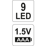 LATARKA ALUMINIOWA, 9LED, CZARNA