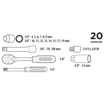 ZESTAW KLUCZY NASADOWYCH 1/4'', 3/8'' 20 EL.