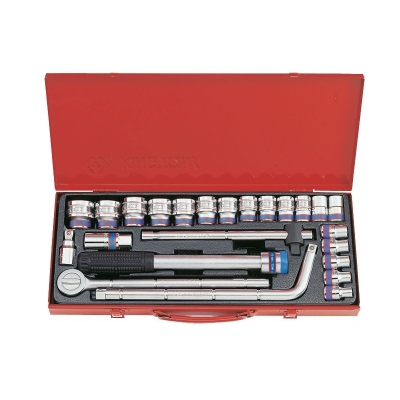 KOMPLET NASADEK 1/2'' 10-32MM 24 SZTUKI Z AKCESORIAMI, CHROM