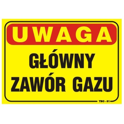TABLICA 35*25CM UWAGA! GŁÓWNY ZAWÓR GAZU
