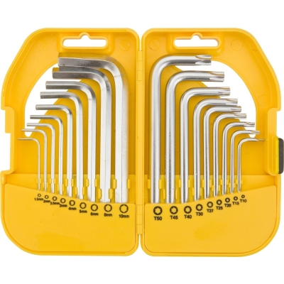 KOMPLET KLUCZY TRZPIENIOWYCH HEX I TORX KRÓTKIE 18 SZTUK