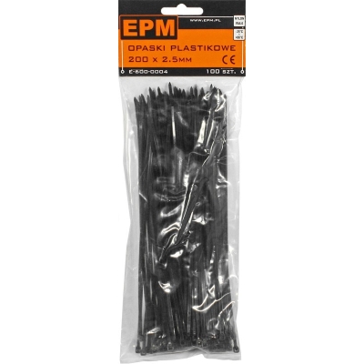 OPASKI PLASTIKOWE PA6.6 100SZT. CZARNE 200*2.5