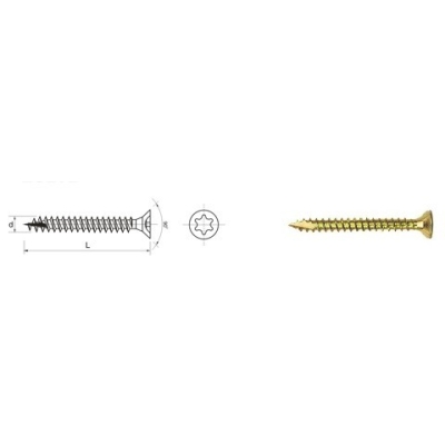 WKRĘT DO DREWNA OCYNK ŻÓŁTY NA TORX 5.0*25MM T25