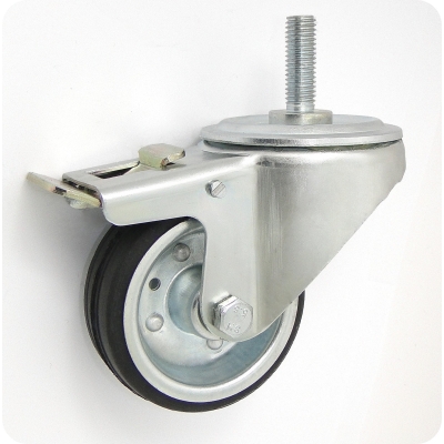 KOŁO METAL-GUMA 80MM OBUDOWA Z TRZPIENIEM+HAMULEC 7H*M10