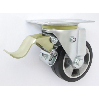KOŁO ALUMINIUM-GUMA 125MM OBUDOWA SKRĘTNA+HAMULEC A25GH