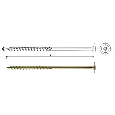 WKRĘT DO DREWNA Z KOŁNIERZEM NA TORX OCYNK ŻÓŁTY 8*340MM T40