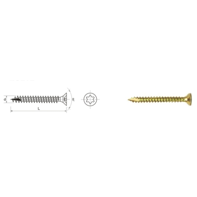 WKRĘT DO DREWNA OCYNK ŻÓŁTY NA TORX 6.0*30MM T30
