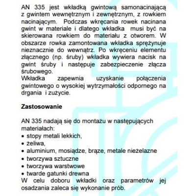 WKŁADKA SAMOGWINTUJĄCA OCYNKOWANA AN335 M6