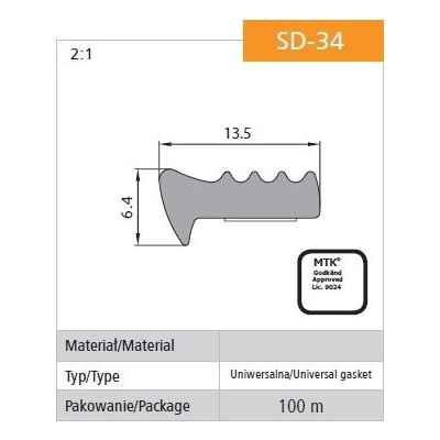 USZCZELKA SAMOPRZYLEPNA CZARNA SD-34/4-0 13.5*6.4MM MB