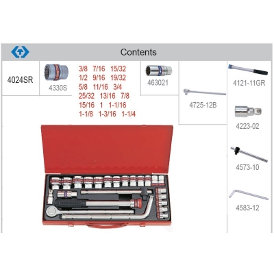 KOMPLET NASADEK 1/2'' 24SZTUKI KRÓTKIE, 12-KĄTNE, GRZECHOTKA