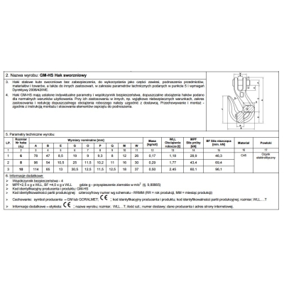 HAK SWORZNIOWY OCYNKOWANY 3/8' 2.45T 10MM