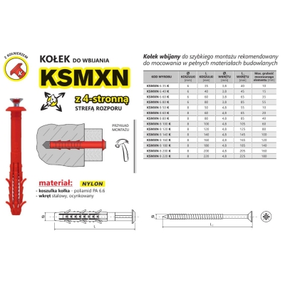 KOŁEK SZYBKI MONTAŻ Z KOŁNIERZEM KSMXN 6*60MM