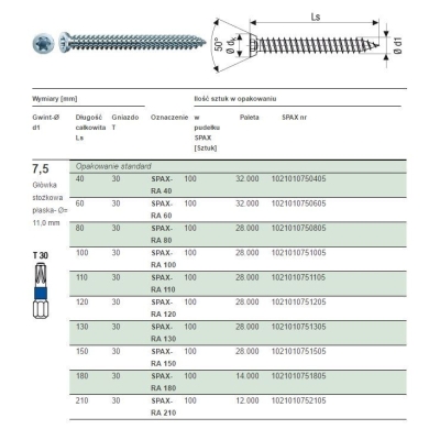 WKRĘT DO RAM 7.5*100MM T-STAR PUS SPAX