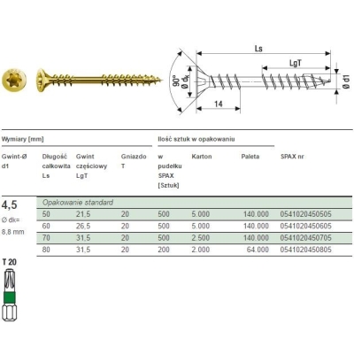 WKRĘT DO PODŁÓG OCYNK ŻÓŁTY TXTG VG 4.5*60MM SPAX