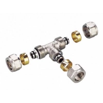 TRÓJNIK PEX/PEX RÓWNY 16*16*16*2 WKŁADKA ALUMINIOWA