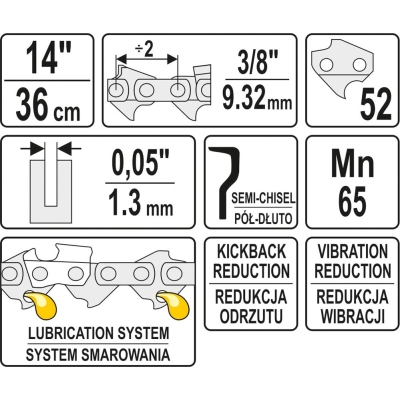 ŁAŃCUCH TNĄCY DO PILARKI 14'' 3/8'  1.3MM 52Z