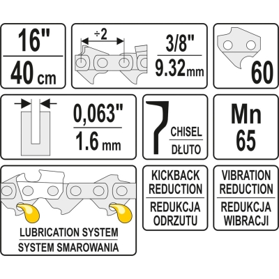 ŁAŃCUCH TNĄCY DO PILARKI 16'' 3/8' 1,6MM 60Z