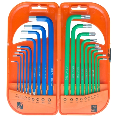 KOMPLET KLUCZY TRZPIENIOWYCH HEX I TORX DŁUGIE 18 SZTUK
