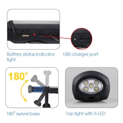 LATARKA 3W + 5 LED LAMPA WARSZTATOWA AKUMULATOROWA