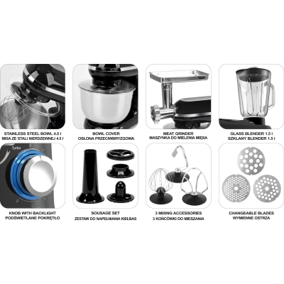 MIKSER PLANETARNY 3W1 1000W 4.5L CZARNY