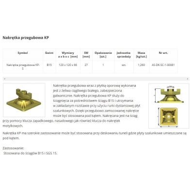 NAKRĘTKA PRZEGUBOWA KP-S B15