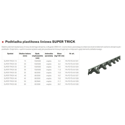 PODKŁADKA PLASTIKOWA LINIOWA SUPER TRICK 30 2000MM DRUPAK