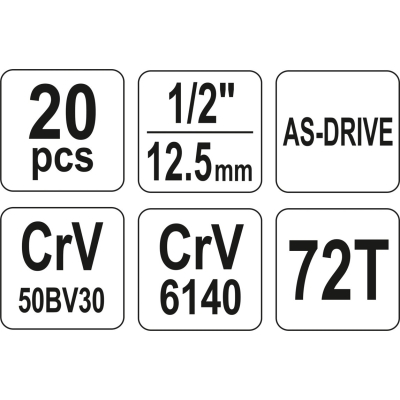 ZESTAW KLUCZY NASADOWYCH 1/2'' 20-CZĘŚCIOWY
