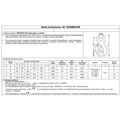 HAK SKRACAJĄCY Z UCHEM GM-HR10 13MM WLL 6.7