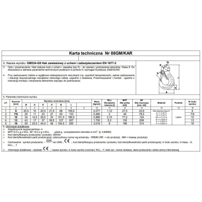 HAK ZAWIESIOWY Z UCHEM I ZABEZPIECZENIEM G8 13MM WLL 5.3T