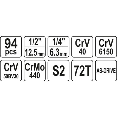 ZESTAW NARZĘDZIOWY 1/2'' 94 CZĘŚCI  L