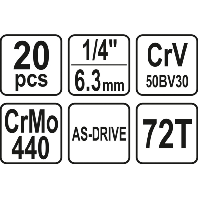 ZESTAW NARZĘDZIOWY 1/4'' 20 CZĘŚCI XS