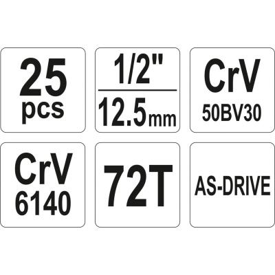 ZESTAW NARZĘDZIOWY 1/2'' 25 CZĘŚCI L